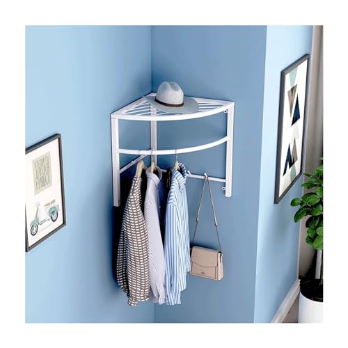 Moderno perchero esquinero de pared con estante flotante de metal con 6 ganchos, elegante solución de almacenamiento para entrada, cocina y baño