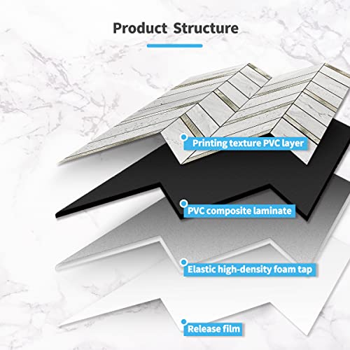 Art3D 10-Sheet Herringbone Peel And Stick Backsplash, Self Adhesive Marble Tiles Stick On Wall Tiles For Kitchen, Bathroom.(Stone Beige Mixed Gold Metal) #TOP4