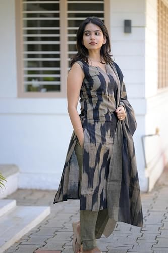 Image of ANNI DESIGNER Women Cotton Blend Kurta with Pant & Dupatta