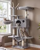 Hey-brother Cat Tree, 53 inch Cat Tower for Indoor Cats, Cat House with Padded Platform Bed, Toy Balls, Large Cozy Condo, Hammocks and Sisal Scratching Posts, Light Gray MPJ019-SW