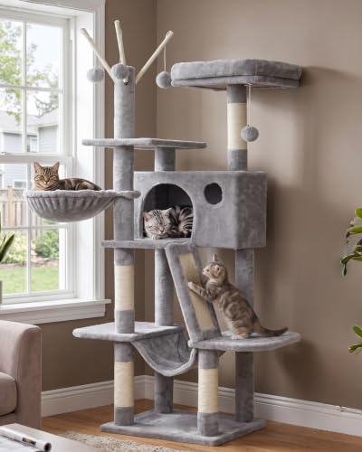 Hey-brother Cat Tree Tower with Padded Platform Bed, Hammock, MPJ019-SW