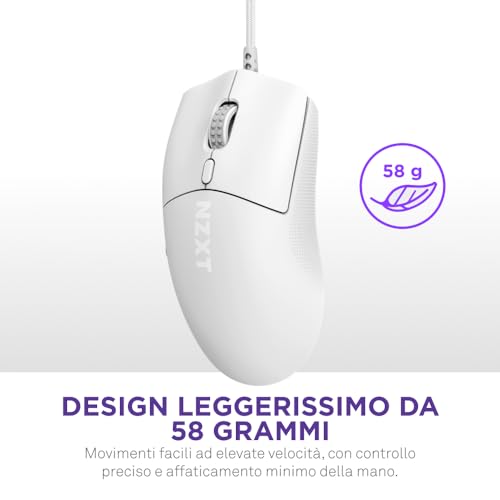 Lift 2 Symm | Mouse gaming con cavo simmetrico leggero | Design leggero 58 g | Polling rate 8K | Switch ottici | Sensore ottico 26K DPI | Piedini 100% PTFE | Bianco - Mouse gaming - Immagine 1