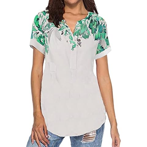 FAQIAN Womens Oversized Short Sleeve V Neck T Shirts Tops Blouses Cover