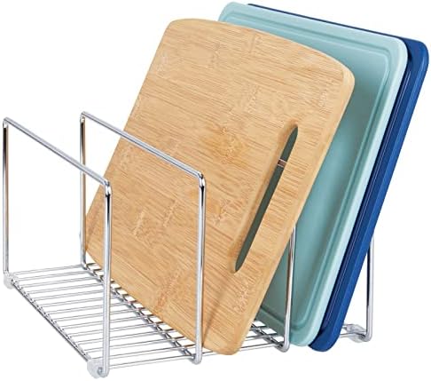 mDesign Baking Tray Rack  Wire Rack for Sorting Trays, Pans and other Cookware Items  Free-Standing Pan Stand for the Kitchen  Chrome