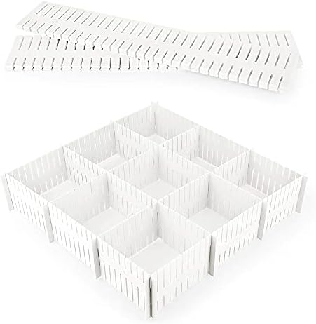 VOSSOT 8Pcs Drawer Dividers, Plastic Drawer Storage Organizer, DIY Adjustable Grid Drawer Separators, White Flexible Household Separators for Office Supplies, Bedroom, Kitchen(32 * 7cm/14.6 * 2.8in)
