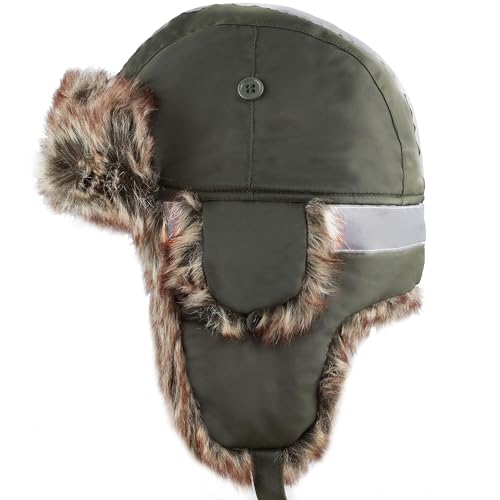 Image of Faux Fur Safety Reflective Aviator Trapper Hat Snow Ski Trooper Winter Cap