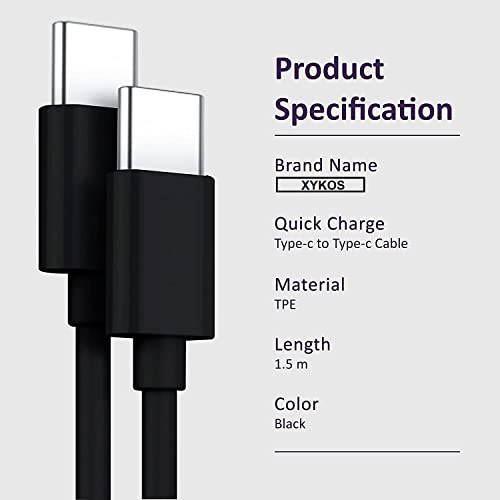 Image of Xykos [3.3 Ft ] USB Type C To C Fast Charging & Data Sync Cable Compatible with Samsung Galaxy Z Flip 3 5G / Z Fold 3 5G / S22 / S21 / S20 / Note 20 Series / M31s / M33 / M51 / M52 / M53 / F62, Google Pixel Series, and All Type C - C Devices [60W / 3 Amp, 480 mbps Data Transfer Speed, Black]