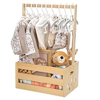 Baby Basket,Wooden Wardrobe and Clothes Storage with Handle,Clothes Rack,Baby Shower Crate with Hanging Rail,Kids Shower Hamper Basket for Newborn Boys Girls,Pregnancy Gifts for New Parents
