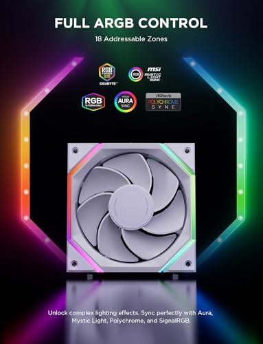 Image of AsiaHorse Nyota Pro 120mm PC Fans ARGB PWM, Modular Daisy-Chain Design, Dual-Zone Asynchronous Lighting, 18 Addressable LEDs, 2000RPM High Airflow 61.5CFM, Low Noise 29dB, for PC Case & Liquid Cooler