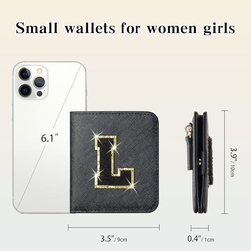 Image of RNIEGA Initial Wallet Women Small Teen Girl Gifts Trendy Stuff Girls Wallets Personalized Christmas Birthday Gift for Women Friends Daughter Granddaughter 6 7 8 9 10 11 12 13 Year Old Black L