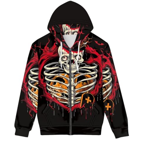 GLUDEAR Men Halloween Pumpkin Print Zip Up Hoodies Long Sleeve Sweatshirt Outfit Oversized Casual Fashion Jacket