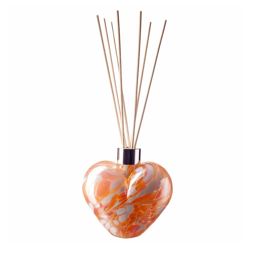 Amelia Art Glass Pink, Peach & White Reed Diffuser Heart - ,Height 10.5Cm, Width 11Cm. Height With Reeds 25Cm