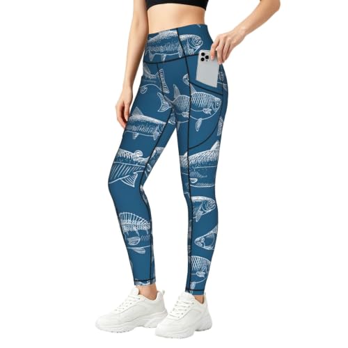 Pantalones de yoga holgados para mujer con estampado de peces oceánicos y leggings descanso