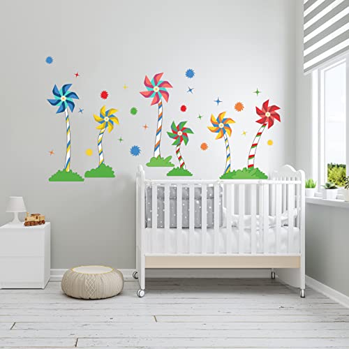 AnFigure 6Pcs Large Windmill Tree Wall Stickers Kids Baby Girls Boys Room Bedroom Nursery Playroom Wall Decals Childrens Babies Toddlers Wall Sticker DIY Nature Plant Wall Decals Home Wall Decor - Image 3