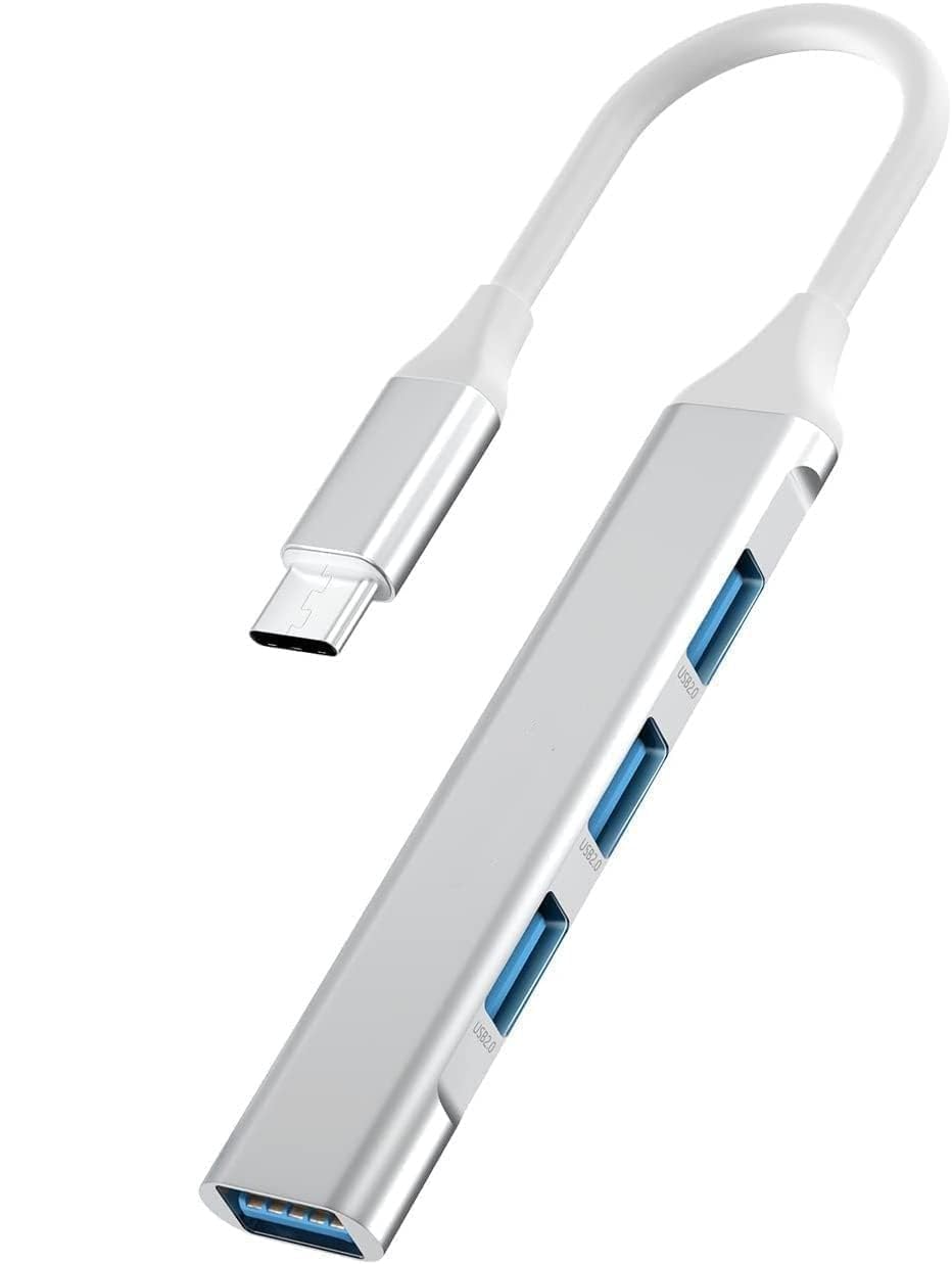 4in1 Ultra Slim Multiport Type C Hub to 1xUSB 3.0 & 3xUSB 2.0 Ports,30cms(1 feet) Cable,DataTransfer Speed Upto 5GBPS,Universally Compatible with All USB,PC,Speaker,Laptop-image-0