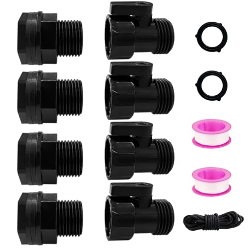 4 Pack 3/4\'\' Plastic Garden Hose Shut Off Valve Kit With 3/4 GHT Bulkhead Fitting for Rain Barrels Aquariums Water Tanks Tubs Pools Spigot