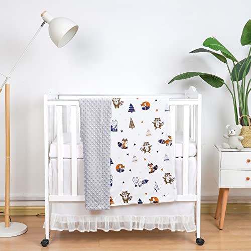 Phf Minky Baby Blanket For Boys Girls, 40X50 Inches Soft Micro Fleece Large Blanket Bed Throws With Double Layer Dotted Backing For Winter, Plush Baby Blanket Keeps Warm For Babies Neutral, Woodland #TOP5