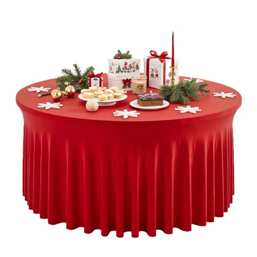 Mantel con falda, manteles redondos plisados para eventos de , mantel rojo con diseño decorativo, mantel para Navidad, shower, cumpleaños, banquetes, reuniones, vacaciones