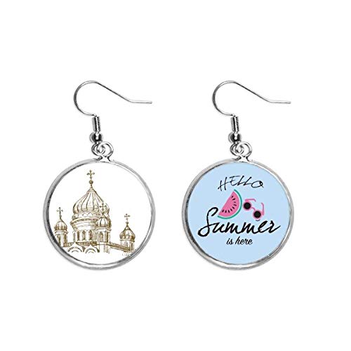 Pendientes de sandía de alta definición con ilustración de iglesia icónica