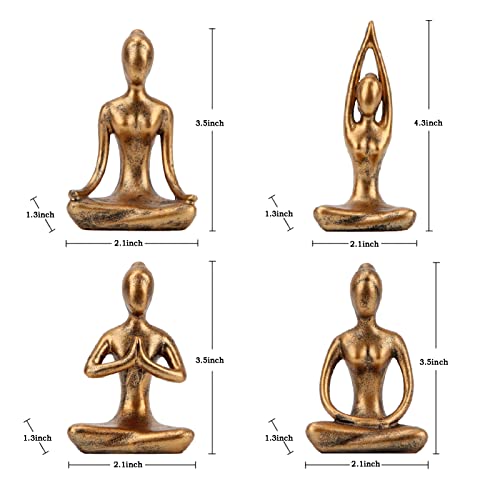 Leekung Yoga Statue Meditation Zen Decor - Yoga Statues for Home Decor,Small Yoga Figurines for Spiritual Room Decorations,Set of 4 Yoga Pose Statue Shelf Decor Accents Gold Color
