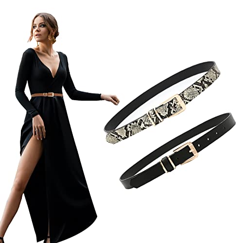 Earnda Women's Waist Belt For Jeans Dress, Pu Leather Pin Buckle Skinny Belt 2 Pack Black&Snake Large #TOP13