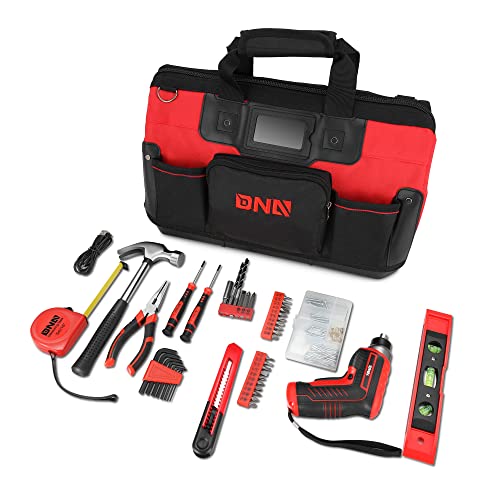 DNA MOTORING 44-Piece Red Tool Set - Cordless Screwdriver and ...