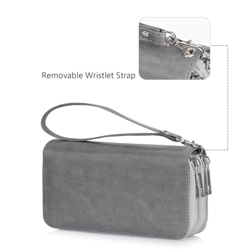 Image of XEYOU Double Zipper Long Clutch Wallet Cellphone Wallet for Women with Removable Wristlet Strap for Credit Card, Cash, Coin, Bill