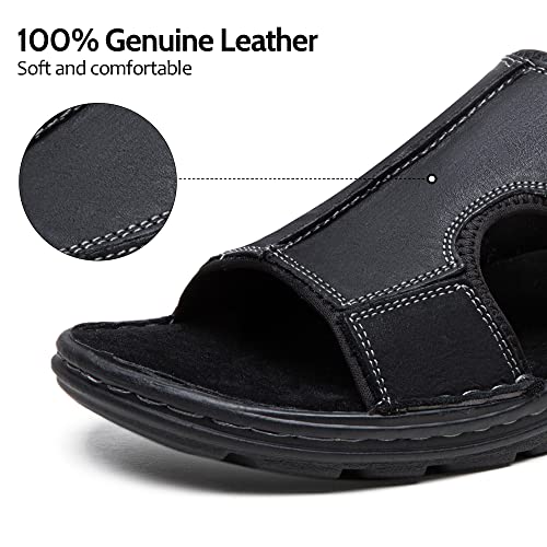 Jousen Sandals For Men Leather Arch Support Mens Sandals Outdoor Mens Beach Slide Sandals(Amy2005A Black 11) #TOP7