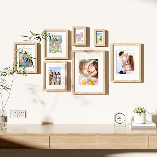 decorUhome 5x7 Picture Frame Set of 10, Display Photos 4x6 with Mat or 5x7 Unmatted for Picture Frames Collage Wall Decor, Natural