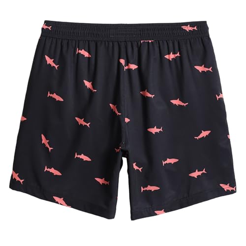 MaaMgic 2 in 1 Badehose für Herren mit Kompression Innenhose | 7" Schnelltrocknend Badeshorts Männer 4 Way Stretch Boardshorts mit Reißverschlusstasche Verstellbar Tunnelzug,L,Schwarz Rosa Hai 2