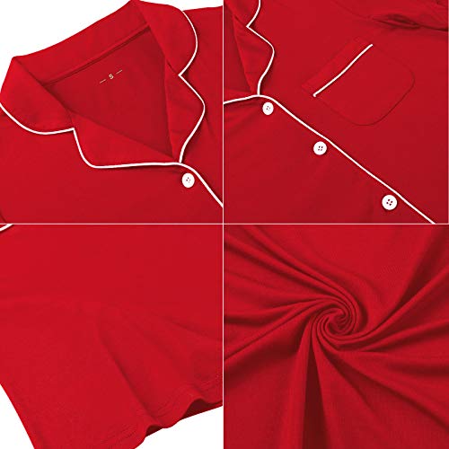 Image of Samring Pajama Nightgown for Women Short Sleeve Button Down Boyfriend Night Gown Nightdress Sleep Shirts