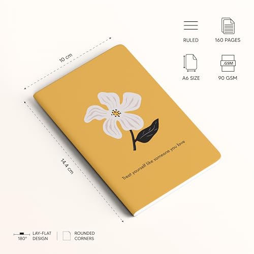 Image of FACTOR NOTES A6 Notebook (Treat Yourself) | Ruled, 160 Pages, 90 GSM Thick Paper | Cute Aesthetic Notebook for Women