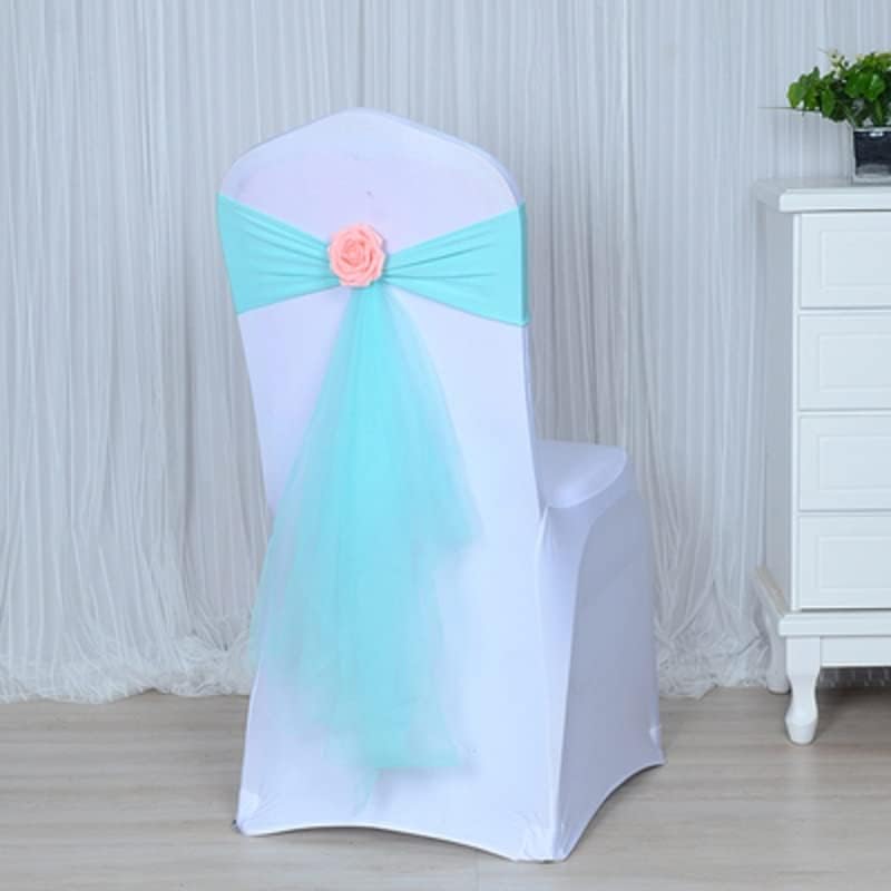 Spandex Chair Sash with Rose Ball Artificial Flower Ball Organza Sash Sash Fits All Chairs Wedding-Purple (Green)