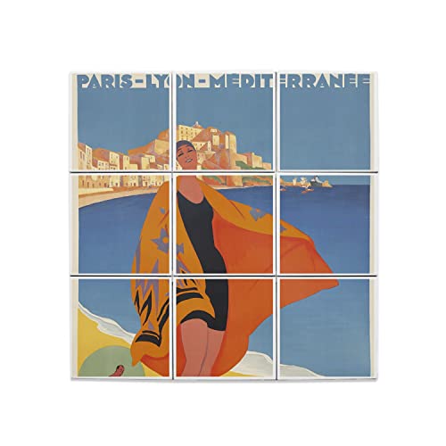 Carreaux Céramique de 15,2 x 15,2 cm - Lot de 9 pièces motif affiche vintage Calvi Corse