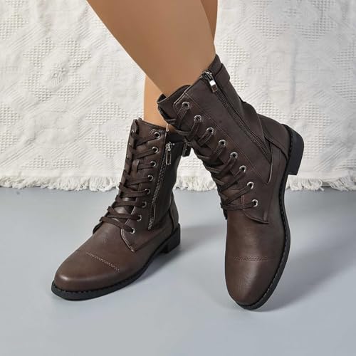 Bottines mi-mollet en cuir véritable marron café chic taille 39.5 - 4