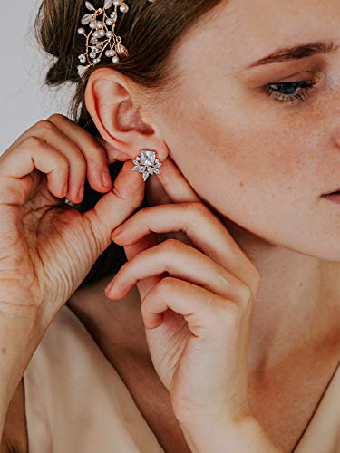 Sweetv Cz Cluster Bridal Wedding Bridesmaids Earrings, Crystal Stud Earrings For Women Girls, Silver #TOP2