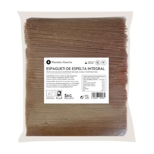 PLANETA HUERTO | Espagueti de espelta integral ecológico 5 kg, pasta vegana y rica en fibra - Espagueti de espelta Elaborado con harina integral de espelta, sin refinar, ideal para dietas saludables