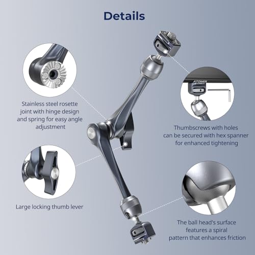 Image of SMALLRIG 11 inch Rosette Magic Arm, Camera Monitor Mount, Articulating Arm with 1 /4 inch-20 and 3 /8 inch-16 Locating Screw for ARRI, Max Load Capacity 3kg Friction Arm, for Cameras, Monitors, LED Lights - 4900