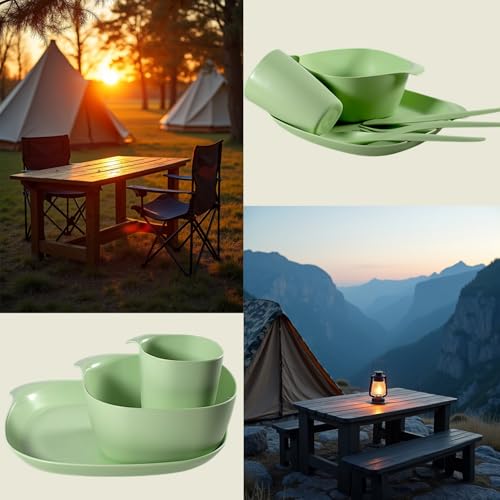 CALIPSO Camping Geschirr Set für 1 Personen | Bruchsicheres Plastikgeschirr, 3-teiliges Camping Geschirr Set, Geschirrset für Garten, Kunststoffgeschirr inkl. Teller, Schüssel, Tasse & Gratis Besteck