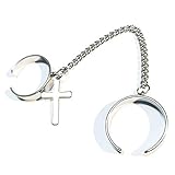 Ring For Men Women With Chain Cross Charm Design Adjustable Stainless Steel Trendy Punk Goth Gothic Emo Vintage Stylish Cool Half Open Ring For Teens Eboys Egirls Bro (Silver)