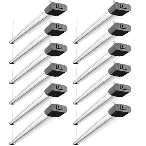 Image of BBOUNDER 12 Pack Linkable LED Shop Light with Reflector, Super Bright 5000K Daylight, 4400 LM, 4 FT, 48 Inch Integrated Fixture for Garage, 40W Equivalent 250W, Surface & Suspension Mount, Black