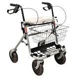 TERMIGEA RO7 - Deambulatore, Rollator Pieghevole Per Anziani, Disabili E Malati, Sedile In Plastica Con Vassoio, Cestino Portaoggetti, Porta Bastone