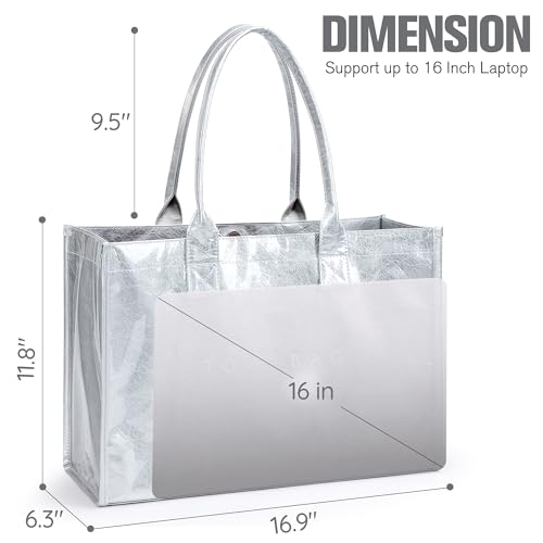 Image of KALIDI PVC Tote Bag Women's Kraft Paper Work Handbags Purses with Top Handle
