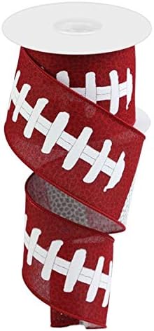 Craig Bachman 2.5" x 10yd Football Laces Wired Edge Ribbon, Red & White Sports Theme Pongee Fabric for Game Day Wreaths, Tailgate Decor, Bow Making & Team Spirit Crafts image 3