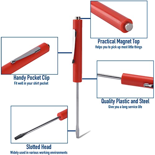 Pocket Screwdriver With Magnet 10Pcs Mini Magnetic Pocket Flathead Screwdriver With Clips –Slotted Screwdriver Set For Automotive Technicians, Mechanicians, Electricians – Red #TOP1