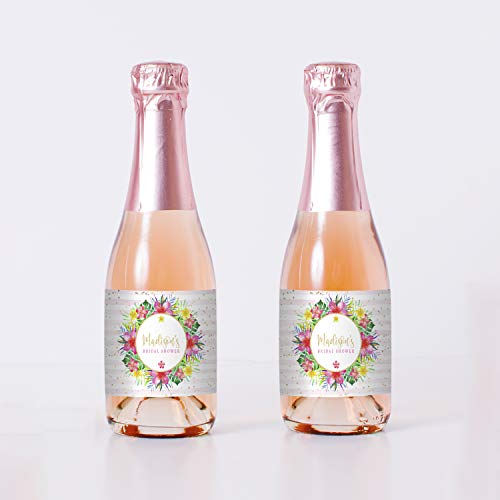 Tropical Flamingo Bridal Shower Mini Champagne Bottle Labels