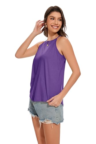 Tank Top for Women Halter Neck Vest Sleeveless Summer Basic Shirts Cami Blouses(Purple,S) - Image 4