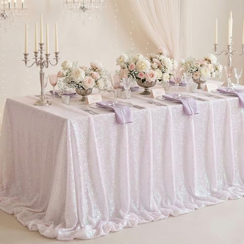 QueenDream Sparkly Sequin Tablecloth - White Iridescent Table Cloth 50x80 Inches Rectangle Table Overlay Fabric for Birthday Parties Baby Shower Decoration by QueenDream - Used condition - CA$22.12