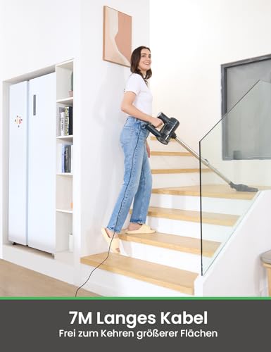 Vexilar C6 Staubsauger mit Kabel, 600W/28kPA Vacuum Cleaner, Leicht 5-in-1 Staubsauger mit 7m Kabellänge, 800ml Staubbehälter, Stielstaubsauger mit Kabel für Boden, Teppich, Haare