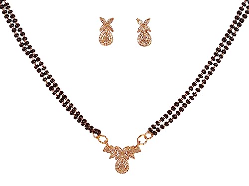 Juego de joyas de diseño indio antialérgico Mangalsutra dorado con cuentas negras
